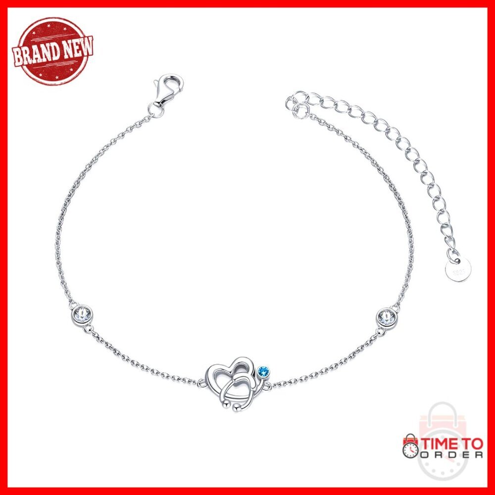 Sterling Silver Stethoscope Charm Bracelet Adjustable Nurse Doctor Gift